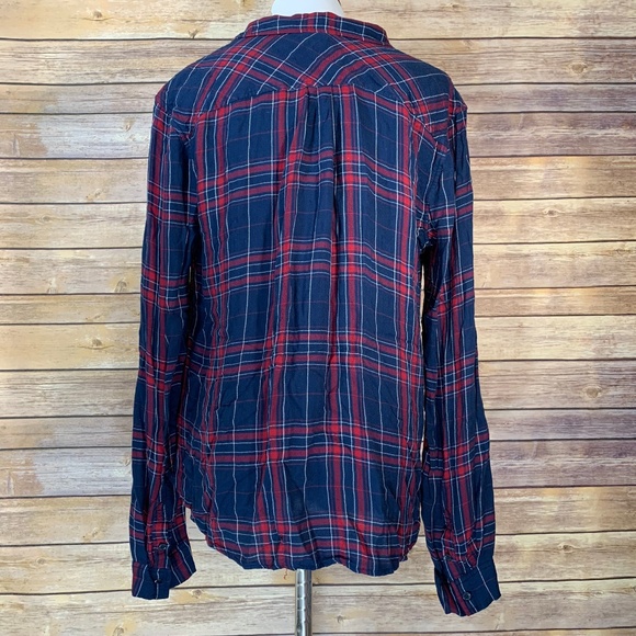 Paige Mya Shirt Dark Ink Blue Red Button Up Blouse - Picture 3 of 8